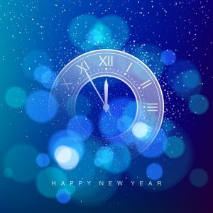 Clock Dial on Magic Blue Christmas Glitter Background with Bokeh Vector