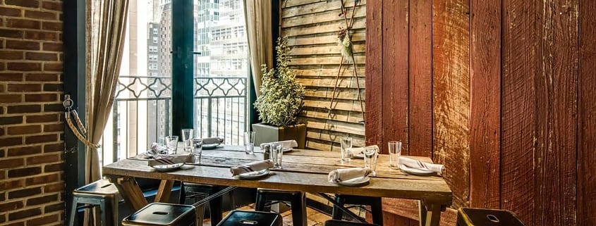 Rustic table, barn wall, Refinery rooftop